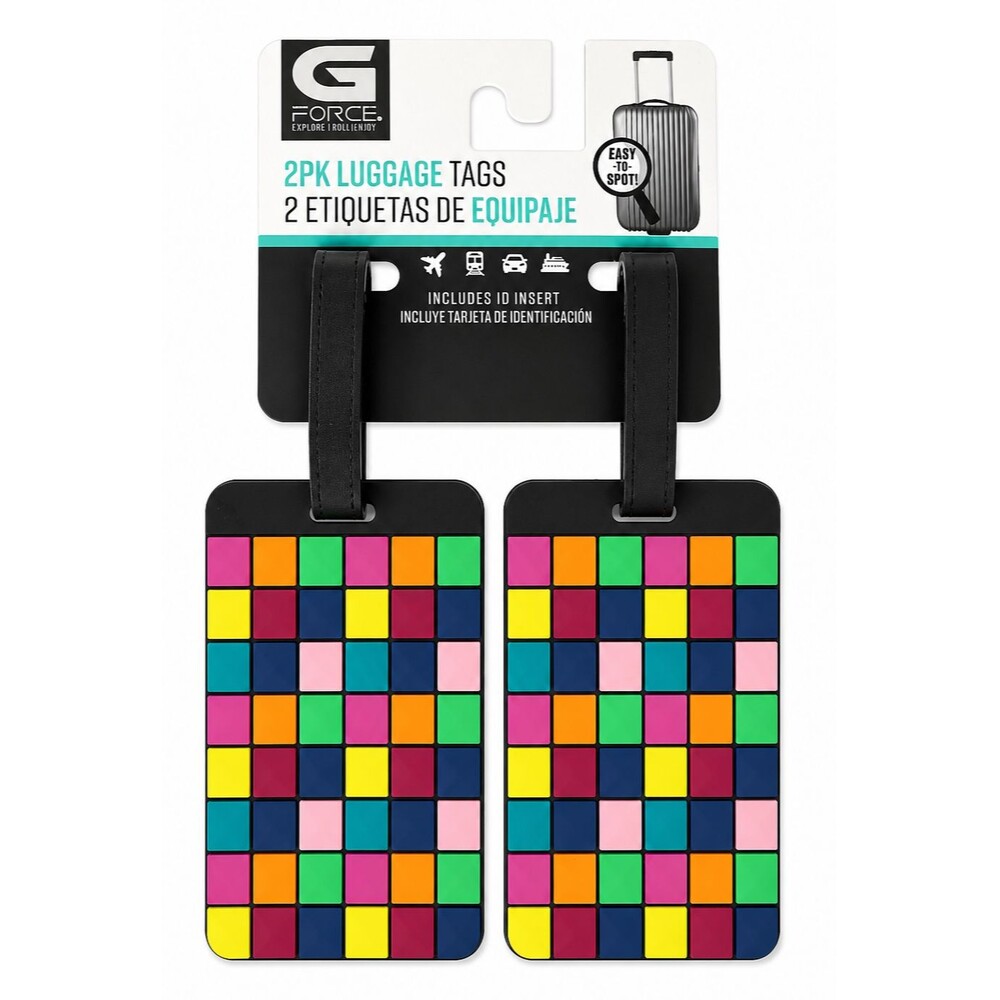GFORCE 2-Pack Luggage Tags Multicolored Squares PVC with ID Insert Travel